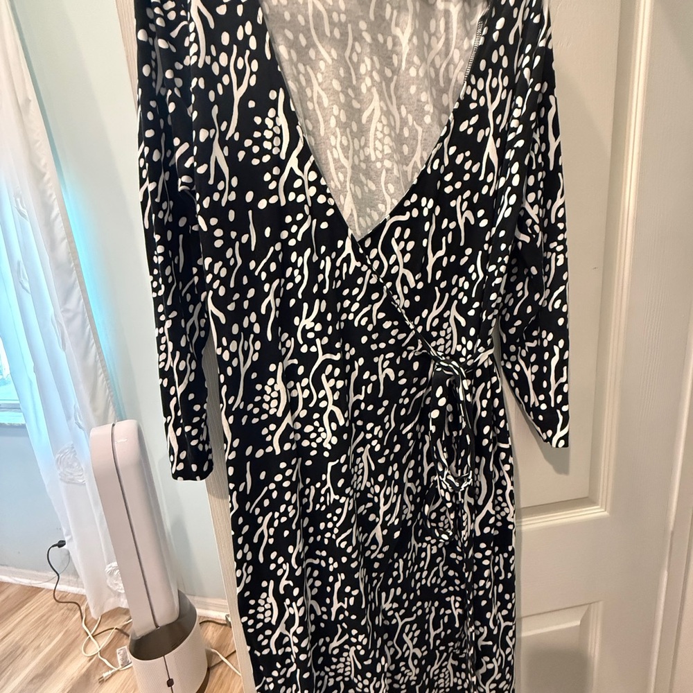 DVF for Target Black Midi Sea Spots L/S Wrap Dress XXL